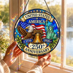 America 250th Anniversary Patriotic Stained Glass Suncatcher
