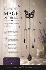 Handmade Butterfly Metal/Crystal Hanging Mobile Suncatcher Decor Black Purple