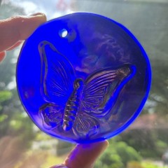 Fenton Butterfly Cobalt Blue Hanging Medallion Sun Catcher Blue 3 1/4”