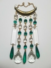 Aqua and Clear Crystal Suncatcher with Bronze-toned Pendant – Handmade