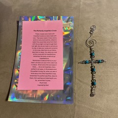 BEADED CROSS SUN CATCHER glass bead Beaded Hook Inspiring Message Handmade