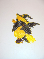 Vintage 80s Witch on Broom Plastic Suncatcher Halloween Decoration
