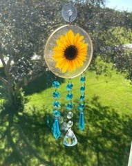 Real Sunflower Crystal Suncatcher, Hippie Housewarming Gift, Rainbow Light Maker