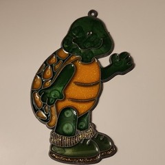 Turtle Suncatcher Green Yellow Glitter Metal Glass Hanging Decoration 3.5″× 5.5″