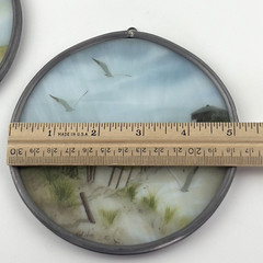 Set of 2 Denise Patchell Olson Print on Glass Seaside Beach Scene Suncatchers 5″