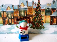 Solar Powered Snowman Bobble Head / Holding Moving “Let It Snow” Sign
