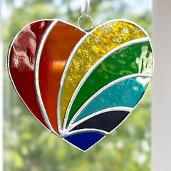 NEW Rainbow Multicolor Heart Stained Glass Suncatcher Decoration Art Handmade