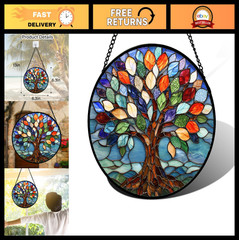 Colorful Tree of Life Stained Glass Window Hanging Suncatcher Decor 6.3″ Gift