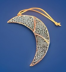 Handmade Crescent Moon Ornament Bubble Glass Copper Edge Suncatcher Boho
