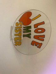 Vintage Hand Painted Glass Suncatcher I Love My Sister Heart Round Plaque Gift