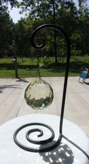 X Large 90mm Crystal Ball Prism Suncatcher Rainbow Maker w Primitive Metal Stand