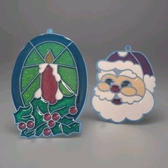 Vintage Suncatchers Holiday Candle And Santa Seasonal Decore Hanging