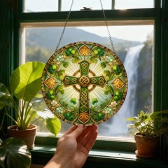 St Patricks Day Stained Glass Leprechaun Suncatcher Lucky Irish Decor