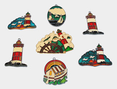 7 VTG Lighthouse Sailing Stained Glass Style Suncatchers Ornaments Sailor Sea