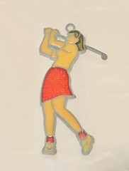Golfer Woman OrangeSkirt Stained Glass Window Sun Catcher Ornament 5.25 x 2.5 in