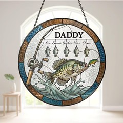 Bass Fish Fishing Rod Stained Glass Suncatcher Fisherman Decor Art
