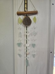 Beach Hanging Mobile Suncatcher Multicolor Sea Glass Shells Wood for Porch