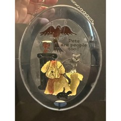 Joan Baker Designs 6.5″ Suncatcher Blue Pets Are People Too Glass Art Dog Cat