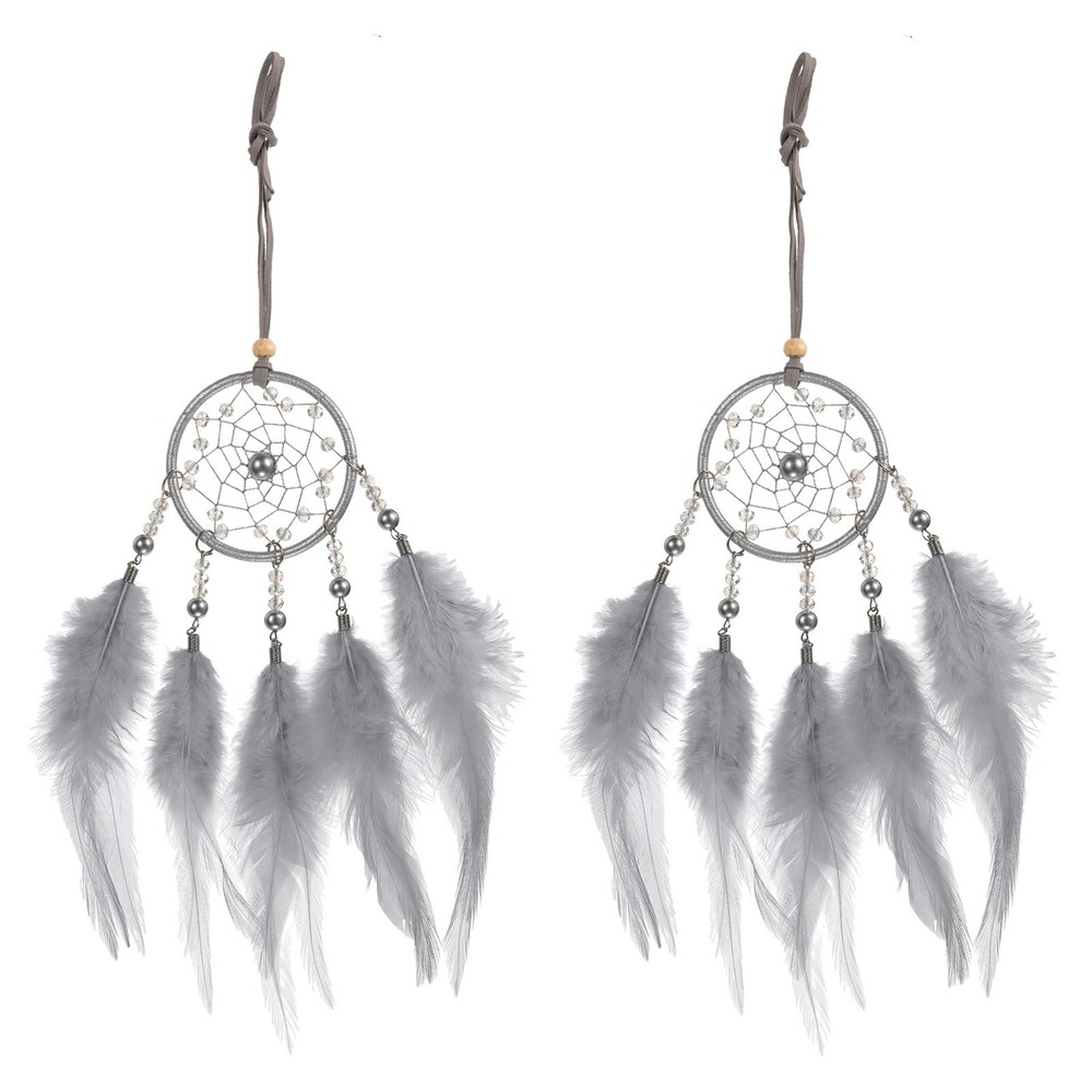 2pcs Dream Catchers with Crystal Beads Wall Decor Purple Grey