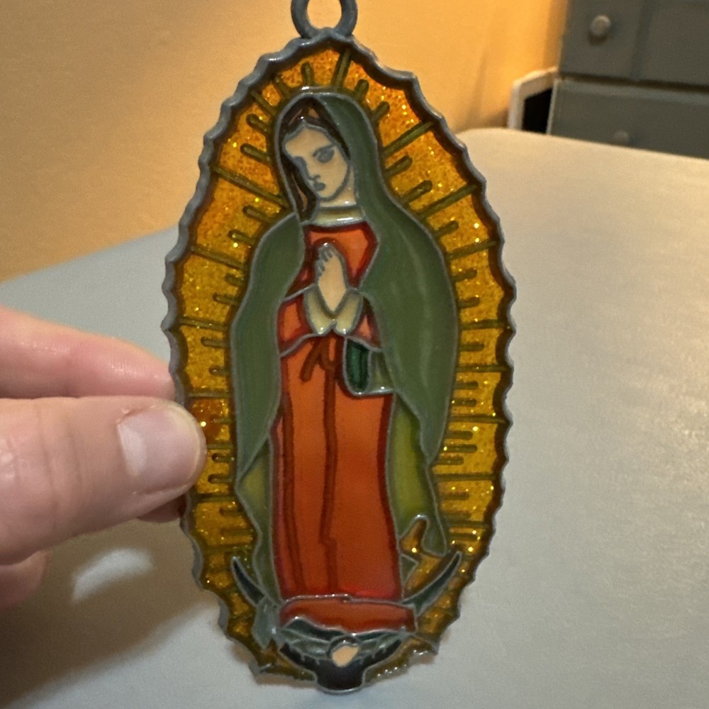 Vintage The Maddona , Virgin Mary Sun Catcher “Stained Glass” Acrylic Metal