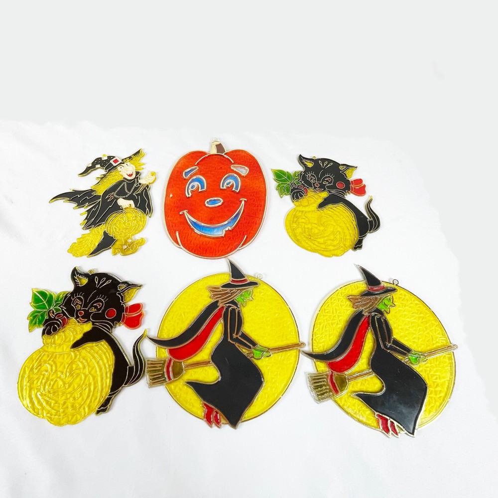 Vintage Halloween Suncatchers Lot Pumpkin Witch Cat New Design Inc