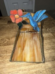 Stained Glass Hummingbird & Flower Pen Holder And Note Pad Holder VTG