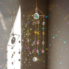 17inch Crystal Prisms Suncatcher for Window Hanging Gold-Plated Crystal Sun C…
