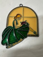 Vintage STAINED GLASS Leaded Window Sun Catcher Ballerina 4″