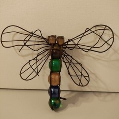 Dragonfly Wire Metal Wings Sun Catcher Amber stained glass Vivid Colors