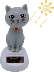 Gray Solar Powered Dancing Cat Doll Figure – Swinging Solar Toy, Cat Figurine St