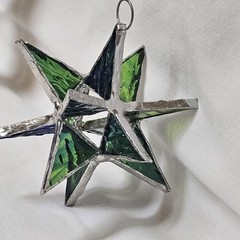 New Green/blue Stained Glass Moravian Star 3” Christmas Ornament Suncatcher T187