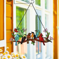 Huray Rayho Birds On Branch Stained Glass Suncatcher Cardinal Hummingbird Kin…