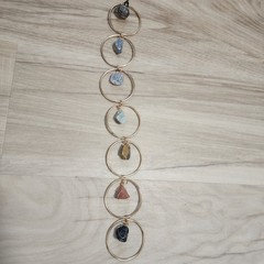 Gold Tone Bohemian Metal Hoop Suncatcher w/ Wire-Wrapped Stone Drops 18 in