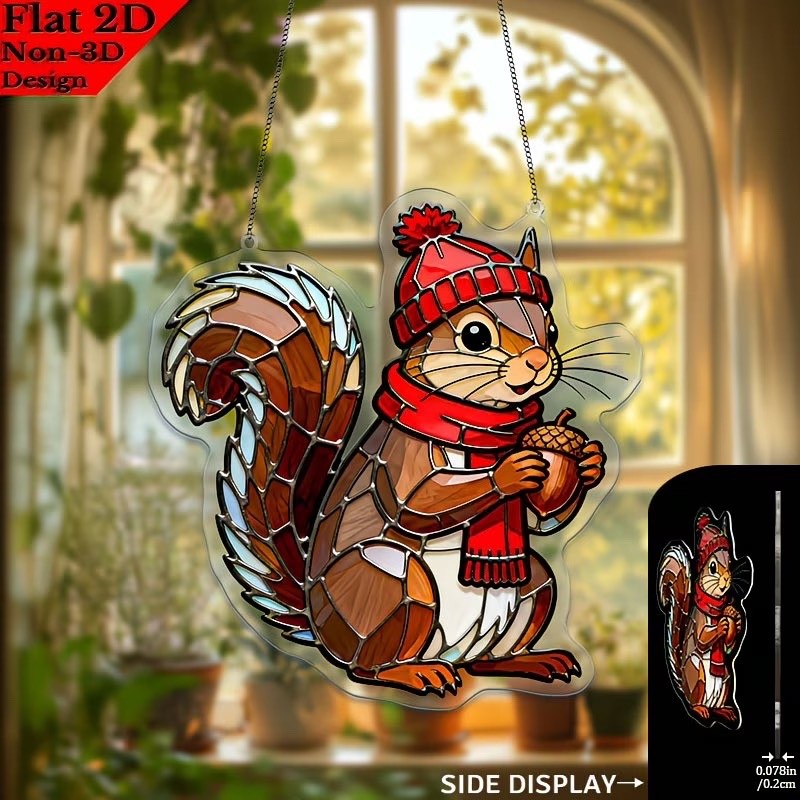 2D Flat Acrylic WINTER SQUIRRELL Window Hanging Sun catcher 7.8″