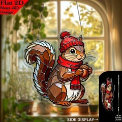 2D Flat Acrylic WINTER SQUIRRELL Window Hanging Sun catcher 7.8″