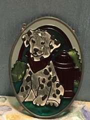 Stained Glass Sun Catcher Art Wall Hanging Fire Hydrant Dalmatian Puppy 4.5″