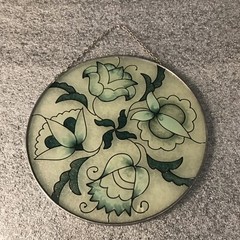 Green Muted Floral round shaped Sun Catcher ~ 6.5”
