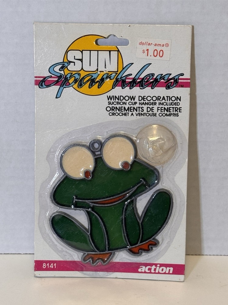 Vintage 1990 Sun Sparklers Window Decoration Stained Glass Style Green Frog New