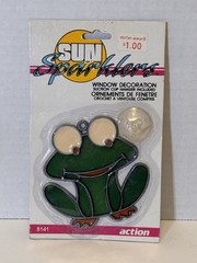 Vintage 1990 Sun Sparklers Window Decoration Stained Glass Style Green Frog New