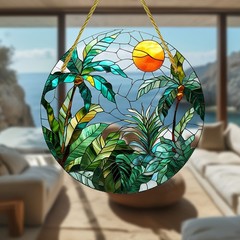 Bohemian Acrylic Suncatcher Tropical Palm Foliage Garden Porch Home Decor Gift