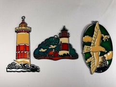 Lot of 3 Vintage LIGHTHOUSE Plastic Suncatchers Seaside Cape Seagulls Ocean