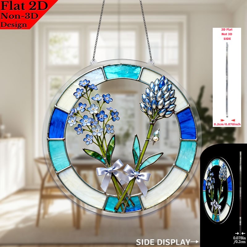 2D Flat Blue Flower Bouquet Suncatcher, Stained Glass Effect Acrylic Ornament