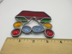 Vtg 4″ Artisan Stained Glass Floral Sun Catcher Flowers in Red Pot Art Hand Made