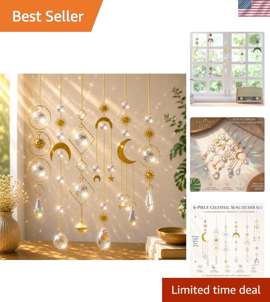 6Pieces Colorful Crystals Suncatcher Hanging Sun Catcher with Chain Pendant O…