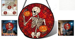 Vibrant Stained Glass Window Hanging – Halloween Decor for Indoor/Outdoor