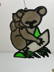 Lot of 2 Vintage Stained Glass Koala & Seagull Ocean READ Craft Needs TLC