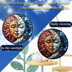 Sun and Moon Decor Suncatcher Stained Glass Window Hanging – Handmade Stained Gl