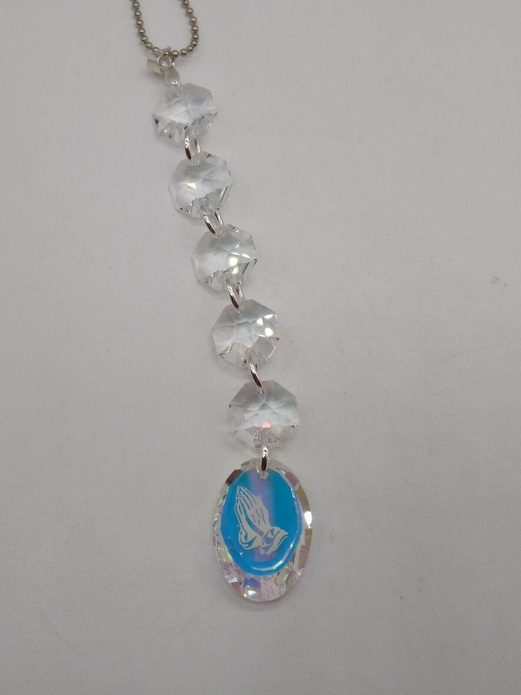 Handmade w/ Swarovski Crystal Clear AB “Praying Hands” Suncatcher/ Ornament