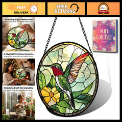 Faux Stained Glass Hummingbird Sun Catcher – Garden Window Decor for Bird Lovers