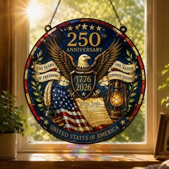 America USA 250th Anniversary Patriotic Stained Glass Suncatcher